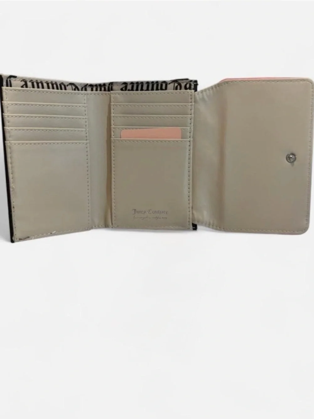 JUICY COUTURE GIRLIE ROYALTY Double Sided Trifold Wallet Love Potion Pink